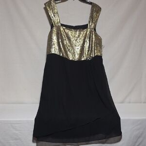 Chic Asymmetrical Black and Gold Dress Size 24W. Le Bos With Matching Jacket.